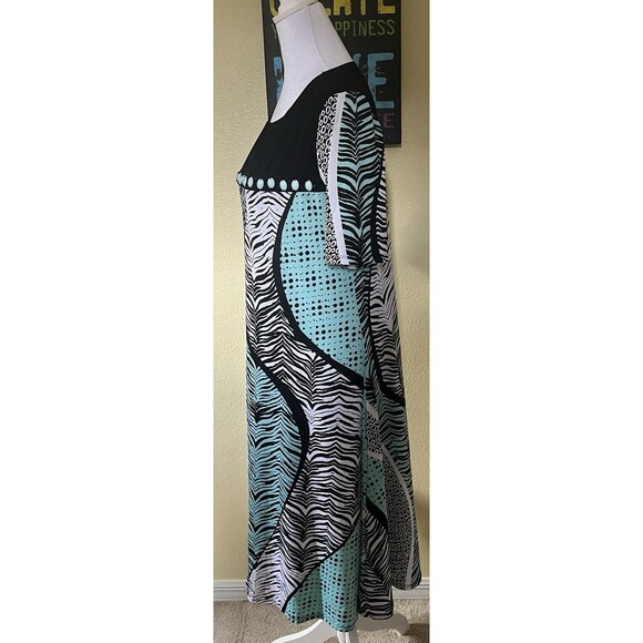 Per Seption Concept Abstract Print Beaded Neckline Stretch Shift Dress Sz L - Picture 3 of 7